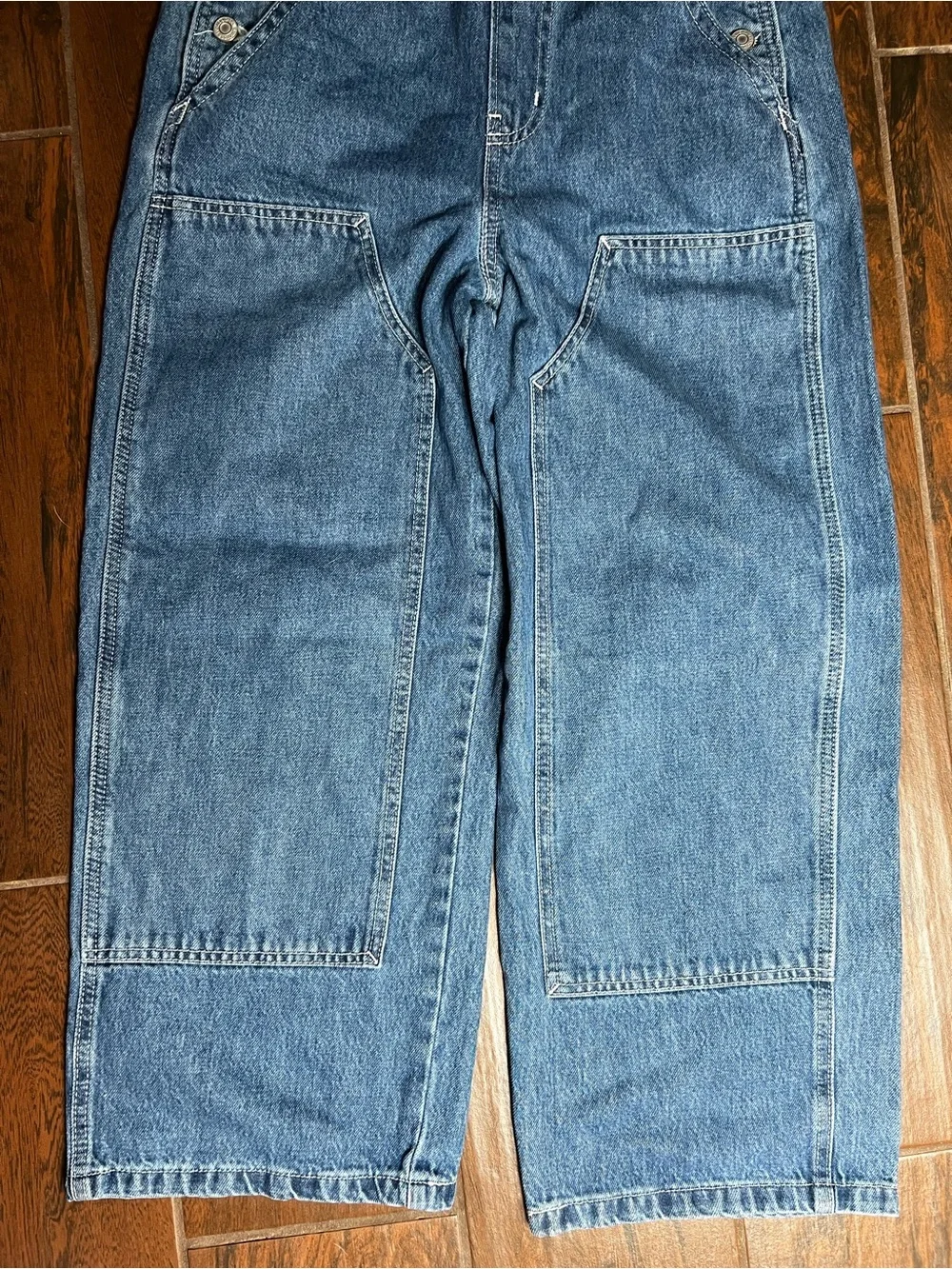 Levi’s Premium Wide Leg Double Knee Denim Jean Overalls Womens Size Small NWT
